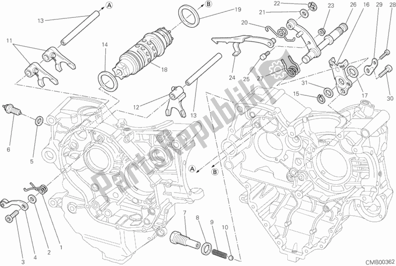 Todas as partes de Shift Cam - Garfo do Ducati Superbike 848 EVO Corse SE USA 2013 Todas as partes de Shift Cam - Garfo do Ducati Superbike 848 EVO Corse SE USA 2013